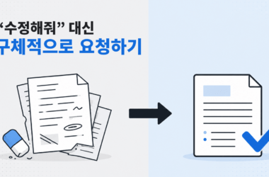 수정해줘 대신 구체적으로 요청하기라는 제목 아래, 흐트러진 문서가 정리된 문서로 바뀌는 모습을 보여주는 대표 이미지
