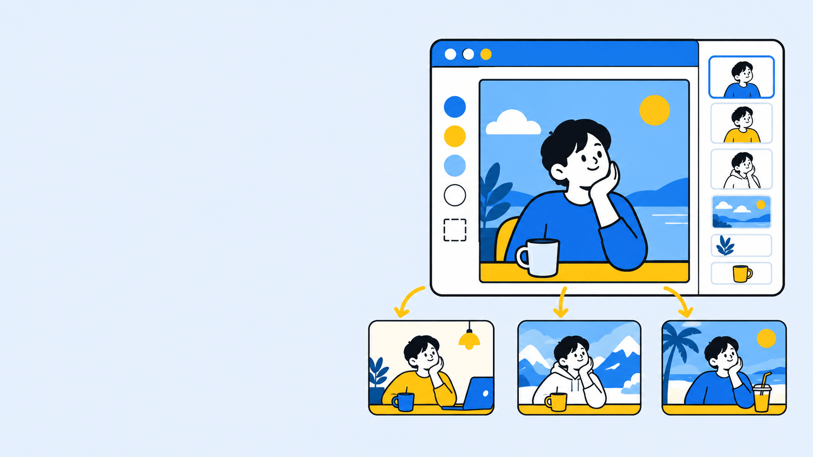 GPT Image 2.5 블로그 대표 이미지의 1차 호출 결과. 왼쪽 제목 여백과 오른쪽 이미지 편집 캔버스가 보인다.