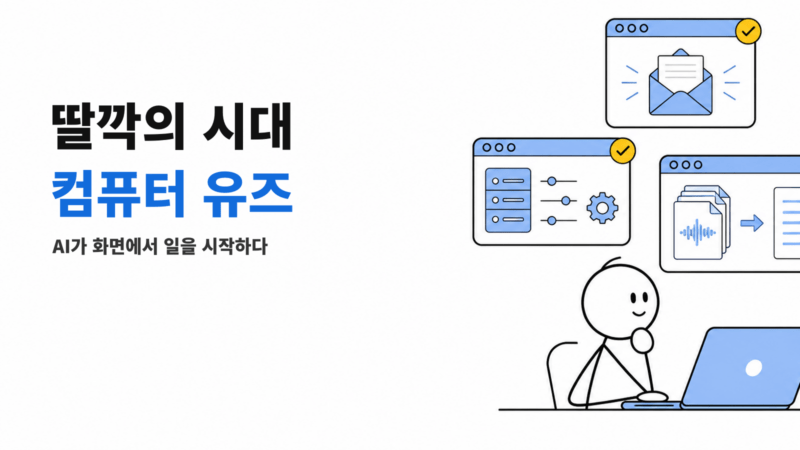 뉴스레터, 서버 설정, 오디오 파일을 텍스트로 바꾸는 컴퓨터 유즈 작업을 표현한 일러스트